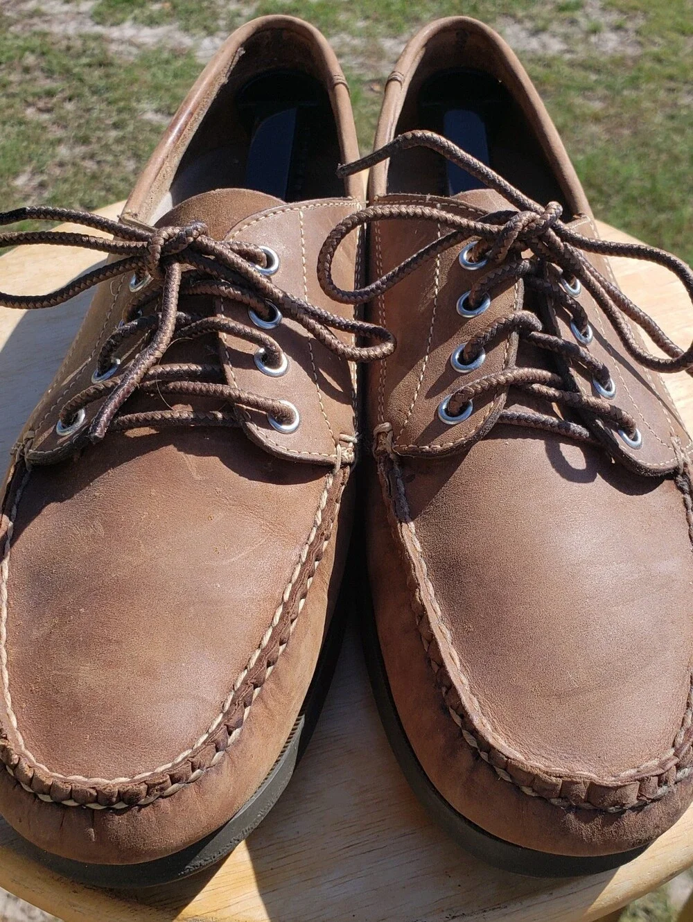 L.L.Bean Men's Leather Moccasins Rubber Sole Blucher Moc Brown Size 12 D